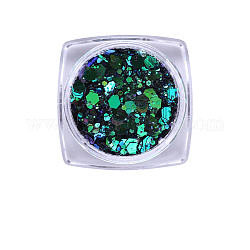 Accesorios de decoración de arte de uñas brillantes hexagonales, Con polvo de brillo y lentejuelas, diy sparkly paillette consejos uñas, verde, polvo: 0.1~0.5x0.1~0.5 mm, lentejuelas: 0.5~3.5x0.5~3.5 mm, aproximamente 1 g / caja