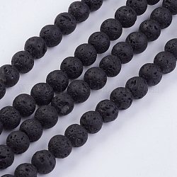 Brins de perles de pierre de lave naturelle, ronde, 6~7mm, Trou: 1mm, Environ 63 pcs/chapelet, 15.35 pouce