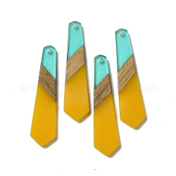 Pendentifs en résine opaque et bois de noyer, breloques de cravate hexagone, jaune, 49x12x3mm, Trou: 2mm