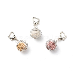 Eisendraht Spiralkäfig Anhänger Dekorationen, mit Perlen aus natürlichem Lavagestein und Karabinerverschlüssen aus Herzlegierung, Clip-on-Anhänger, Mischfarbe, 31 mm