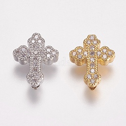 Brass Micro Pave Cubic Zirconia Beads, Cross, Clear, Mixed Color, 15x12x4.5mm, Hole: 2mm