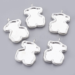 Tibetan Style Bear Pendant Cabochon Enamel Settings, Silver Color Plated, Lead Free and Cadmium Free and Nickel Free, 37x26x4mm, Hole: 2x3mm