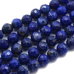Chapelets de perles en lapis-lazuli naturel, ronde, facette, 6mm, Trou: 1mm, Environ 66 pcs/chapelet, 15.7 pouce (40 cm)