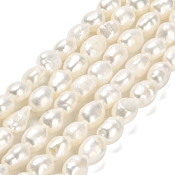 Fili di perle di perle d'acqua dolce coltivate naturali, due lati lucido, grado 3a+, beige, 7.5~8x6~6.5mm, Foro: 0.6 mm, circa 43pcs/filo, 13.39~13.58 pollice (34~34.5 cm)