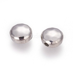 Perles en 304 acier inoxydable, plat rond, polissage manuel, couleur inoxydable, 8.5x4.5mm, Trou: 1.2~1.4mm