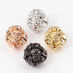 Perline zirconi micro pave  in ottone, perline testa di leone,  piombo & nichel & cadmio libero, chiaro, colore misto, 10x11x10mm, Foro: 2 mm