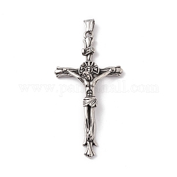 Pendentifs en 304 acier inoxydable, breloques de croix crucifix, argent antique, 84x43x13mm, Trou: 8x4mm