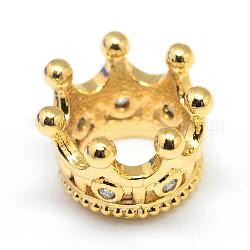 Gestell Messing Mikro pflastern Zirkonia Perlen, Krone, Großloch perlen, langlebig plattiert, golden, 11x7 mm, Bohrung: 6 mm