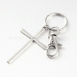 Alloy Cross Keychain, with Iron Ring and Alloy Swivel Lobster Claw Clasps, Mixed Color, 88mm