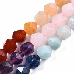 Chakra Theme Natural Tiger Eye & Rose Quartz & Amethyst & Topaz Jade & Red Agate & Amazonite & Sodalite Beads Strands, Star Cut Round Beads, Faceted, 8~10x7~8mm, Hole: 1mm, about 48~49pcs/strand, 15.35 inch(39cm)