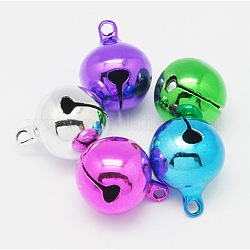 Mixed Color Round Brass Bell Pendants For Christmas, Size: about 18mm in diameter, 23mm long, hole: 2.5mm