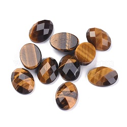 Natural Tiger Eye Cabochons, Faceted, Oval, 18x13x6mm