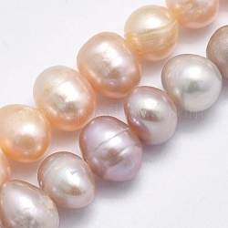 Brins de perles de culture d'eau douce naturelles, pomme de terre, couleur mixte, 6~7x6mm, Trou: 0.8mm, Environ 59 pcs/chapelet, 13.6 pouce (34.5 cm)
