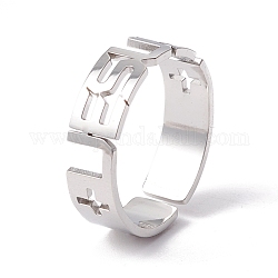 Mot jésus 304 anneau de manchette en acier inoxydable, anneau ouvert creux pour femme, couleur inoxydable, diamètre intérieur: taille américaine 7 3/4 (18 mm)