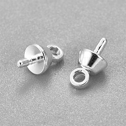 304 Stainless Steel Cup Pearl Peg Bails Pin Pendants, For Half Drilled Beads, Silver, 7x4mm, Hole: 1.2mm, Pin: 1mm