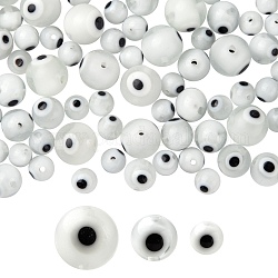 3 Stränge 3 Stil handgemachte runde Perlenstränge des bösen Blicks Bunte Malerei, weiß, 6~10 mm, Bohrung: 1 mm, ca. 39~65 Stk. / Strang, 14.17~14.96 Zoll (36~38 cm), 1 Strang/Stil