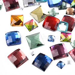 Cabochons en verre, facette, carrée, couleur mixte, 3.5~16x3.5~16x1.5~5mm