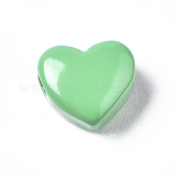 Spritzlackierte Messingperlen, Herz, mittleres Seegrün, 9x10.5x6 mm, Bohrung: 2 mm