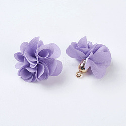 Décorations de pendentif en tissu, avec les accessoires acryliques, fleur, lilas, 25~30x28~35mm, Trou: 2mm