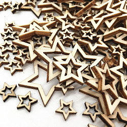 Fette di dischi a forma di stella in legno grezzo, pezzi di legno per l'artigianato di abbellimento fai da te, papayawhip, 3cm, 100 pc / set