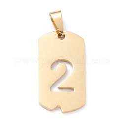 Vacuum Plating 304 Stainless Steel Pendants, Rectangle with Number, Golden, Num.2, 27.5x14.5x1.5mm, Hole: 7.5x3mm