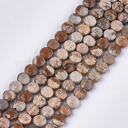 Natürliches Bild Jaspis Perlen Stränge, facettiert, Flachrund, 6~6.5x3.5 mm, Bohrung: 0.8 mm, ca. 59~60 Stk. / Strang, 14.9 Zoll ~ 15.1 Zoll