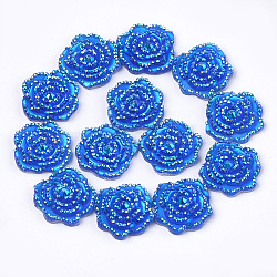 Cmолы кабошон горный хрусталь, цветок, синие, 14x14x3 мм