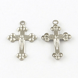 Crucifix Cross 201 Stainless Steel Pendants, For Easter, Smooth Surface, Stainless Steel Color, 22.5x14x1mm, Hole: 1.5mm