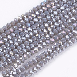 FilI di perline in vetro placcato, pieno arcobaleno placcato, sfaccettato, rondelle, grigio, 3x2mm, Foro: 0.8 mm, circa 185~190pcs/filo, 14.9~17.3 pollice (38~44 cm)