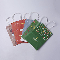 Kraftpapiersäcke, mit Griffen, Geschenk-Taschen, Einkaufstüten, für Weihnachtsfeier Taschen, Rechteck, Mischfarbe, 21x15x8 cm