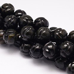Natürlichen Obsidian Perlen Stränge, runde geschnitzte Blume, 20 mm, Bohrung: 0.8 mm, ca. 21 Stk. / Strang, 15.35 Zoll