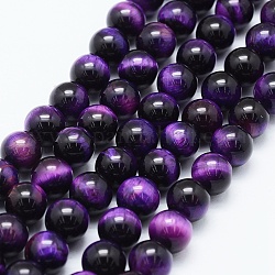 Natürlichen Tigerauge Perlen Stränge, gefärbt und erhitzt, Runde, blau violett, 8 mm, Bohrung: 1 mm, ca. 48 Stk. / Strang, 14.6 Zoll (37 cm)