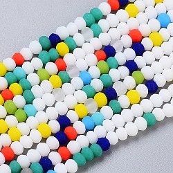 Sfaccettate perle di vetro fili, smerigliato, rondelle, colorato, 2.5~3.2x1.8~2.6mm, Foro: 0.8 mm, circa 185~186pcs/filo, 15.55~15.75 pollice (39.5~40 cm)