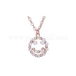 Lächelndes Gesicht Perlenkette für Mädchen Frauen, 925 Sterling Silber Micro Pave Zirkonia Halskette, Rauch weiss, Roségold