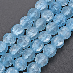 Crackle Glass Beads Strands, Dyed & Heated, Frosted, Round, Cornflower Blue, 10mm, Hole: 1.4mm, about 41~42pcs/strand, 15.35~15.75 inch(39~40cm)
