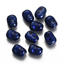 Legierung Emaille-Perlen, cadmiumfrei und bleifrei, Nuggets, Licht Gold, Mitternachtsblau, 16x12x7.5 mm, Bohrung: 1.2 mm