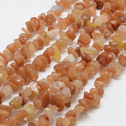 Natürlichen roten Aventurin Perlen Stränge, Chip, Orangerosa, 3~5x7~13x2~4 mm, Bohrung: 0.4 mm, ungefähr 31.5 Zoll (80 cm)