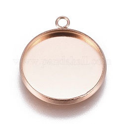 Revestimiento iónico (ip) 304 colgante de acero inoxidable engastado con cabujón, tazas de bisel de borde liso, plano y redondo, oro rosa, Bandeja: 16 mm, 20.5x17.5x2mm, agujero: 1.8 mm