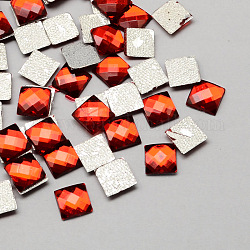 Transparent Faceted Square Acrylic Hotfix Rhinestone Flat Back Cabochons for Garment Design, Red, 10x10x2mm, about 1000pcs/bag