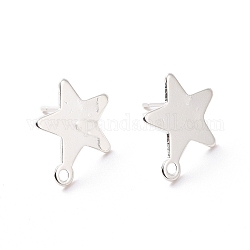 201 Stainless Steel Stud Earring Findings, with Horizontal Loop and 316 Stainless Steel Pin, Star, 925 Sterling Silver Plated, 15x13mm, Hole: 1.4mm, Pin: 0.7mm