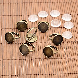 Componentes del anillo de bronce de época y cabuchones de vidrio transparente, sin níquel, Bronce antiguo, Bandeja: 16 mm, 17mm, cabuchones de vidrio: 15.73~16.13 mm