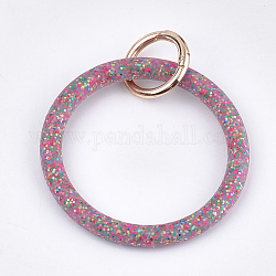 Llaveros brazalete de silicona, con anillos de compuerta de resorte de aleación y polvo de brillo, la luz de oro, rojo violeta pálido, 116mm