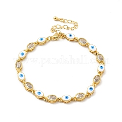 Браслет-цепочка с овальными звеньями из эмали и стекла, золотые латунные украшения для женщин, белые, 7-1/4 дюйм (18.3 см)