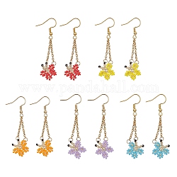 Butterfly Dangle Earrings for Women, Seed Beads Long Drop Earring with 304 Stainless Steel Earring Hooks, Mixed Color, 52.5x16.5mm
