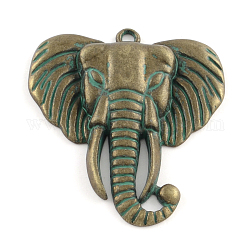 In lega di zinco elefante grandi ciondoli, cadmio & nichel &piombo libero, bronzo antico e patina verde, 54x48x5.5mm, Foro: 3 mm