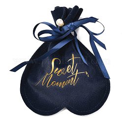 Sac à cordon en flanelle artisanale, avec ruban et perles acryliques, pour l'emballage de bonbons de fête de mariage d'anniversaire de la Saint-Valentin, bleu minuit, 17.2x14.3 cm