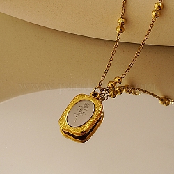 Rostfreiem Stahl Halsketten, Rechteck mit Rose, echtes 18k vergoldet, 17.72 Zoll (45 cm)
