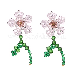 Boucles d'oreilles pendantes imitation cristal autrichien fleur de vie, boucles d'oreilles pendantes en perles de verre, rose, 75x30mm, pin: 0.6 mm