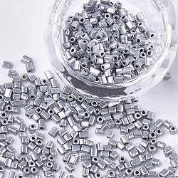 Perles de verre de peinture de cuisson, cube, grises , 2~6x2x2mm, Trou: 0.8mm, environ 30000 pcs / sachet 
