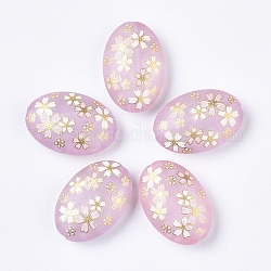 Perles en résine imprimée, mat, ovale avec motif sakura, rose, 29x20x10mm, Trou: 2mm